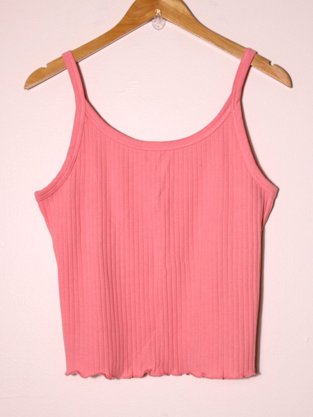 Old Navy Fitted Rib Knit Cropped Cami Tank Top Lettuce Hem Pink Size L Tall
